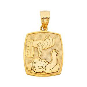 14K Yellow Gold Religious Baptism Pendant